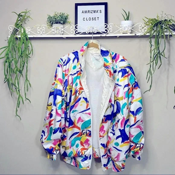 Vintage LAVON Funky Colorful Windbreaker Zip Up Jacket - Picture 7 of 13